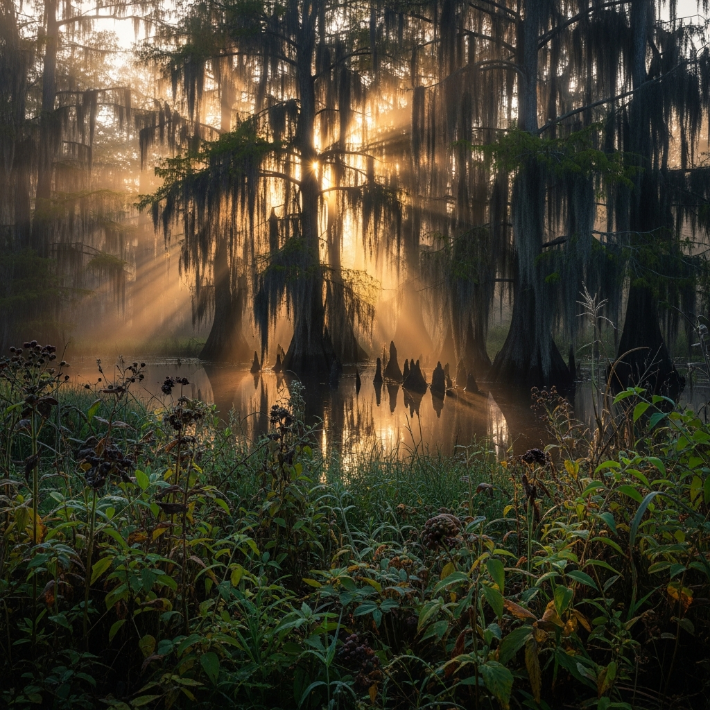 A lush wetland trail